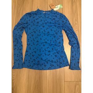 NEW Boden Blue US 2 UK 6 Black Flowers Long Sleeve Top Women's